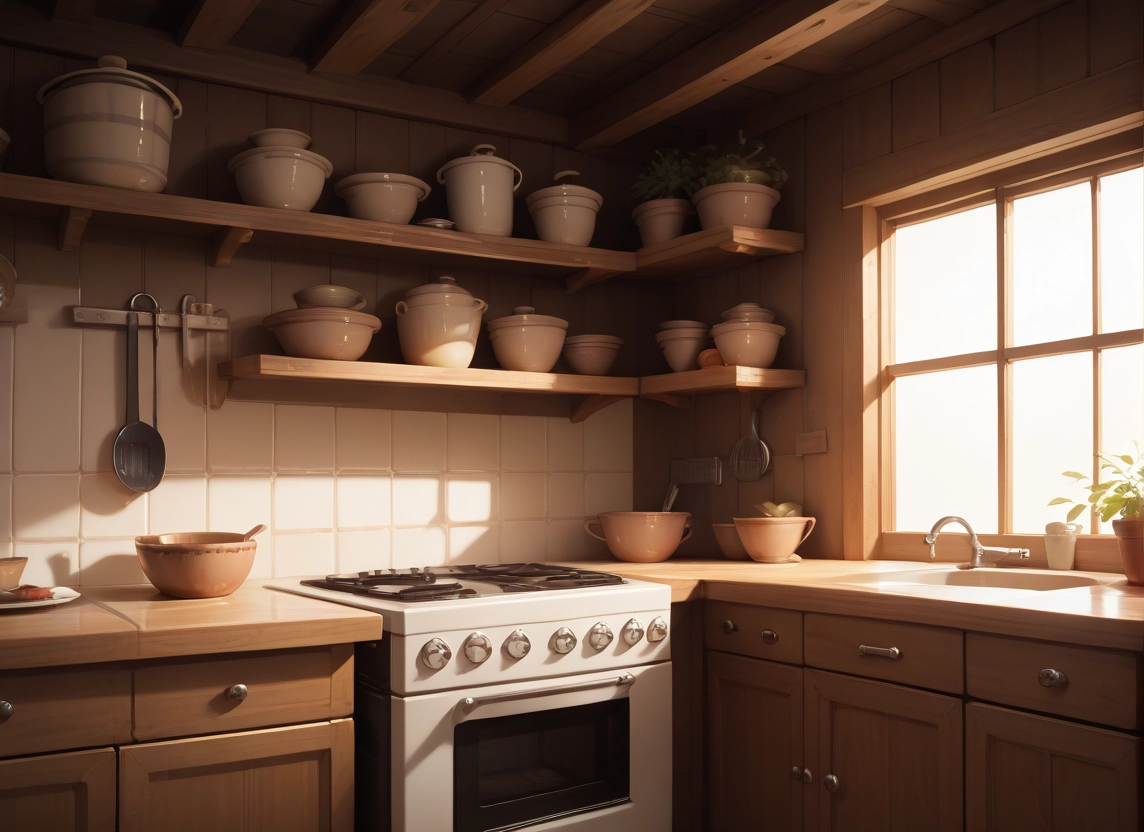no humans, kitchen, window, indoors, plant, food · Yamete.gg