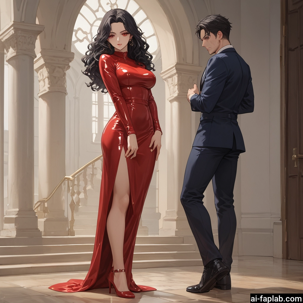 1girl, 1boy, dress, black hair, long hair, breasts · Yamete.gg