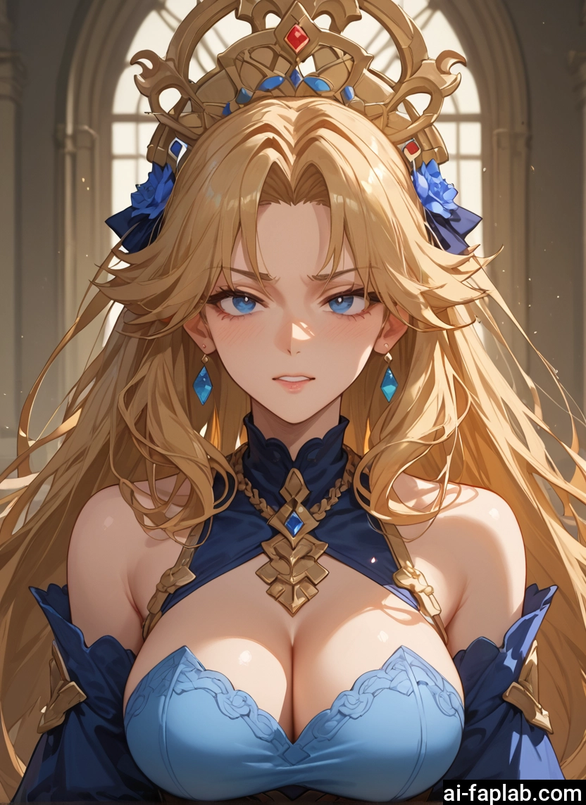 1girl, breasts, long hair, blonde hair, blue eyes, cleavage · Yamete.gg