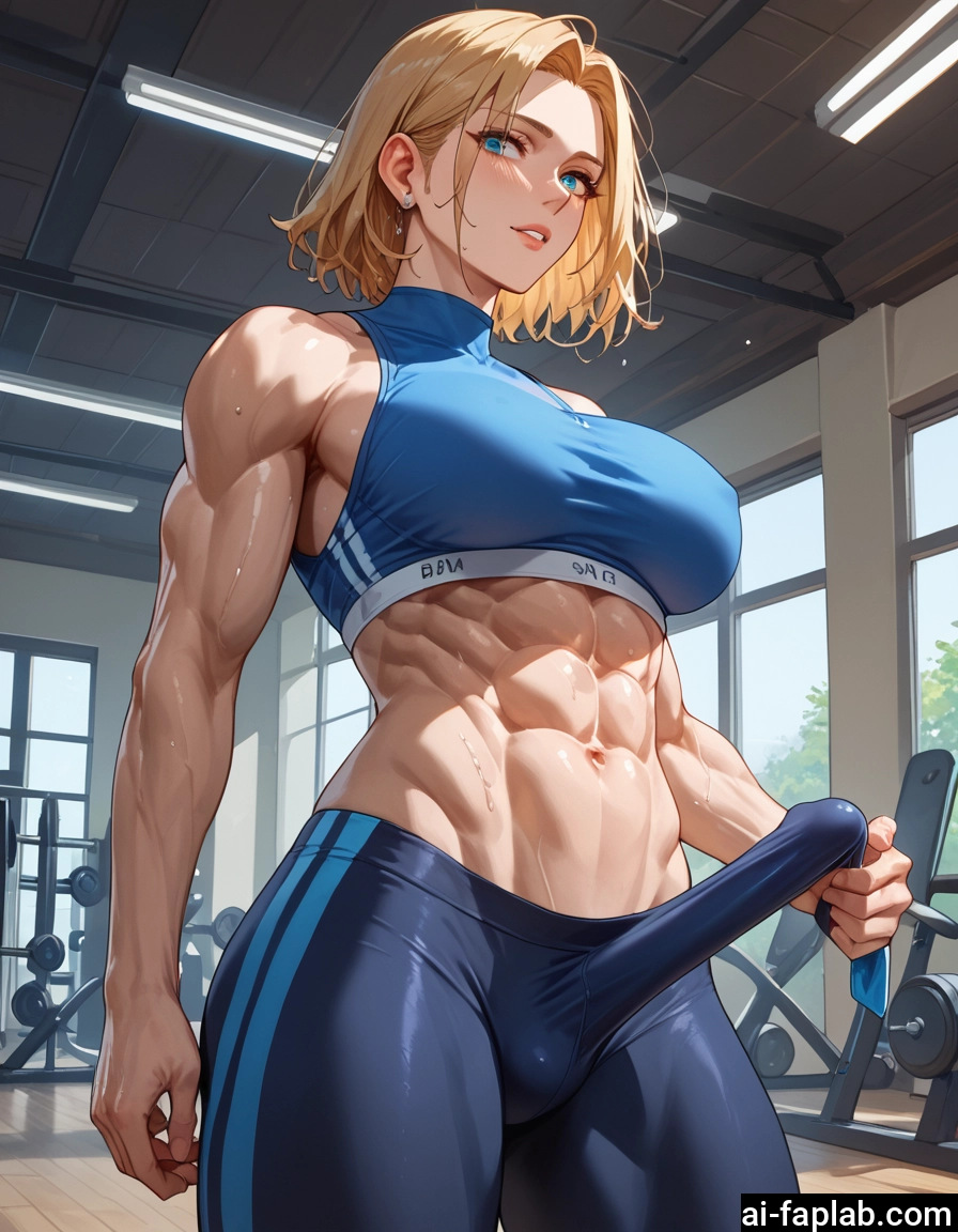 futanari, 1girl, blonde hair, muscular, muscular female, abs · Yamete.gg
