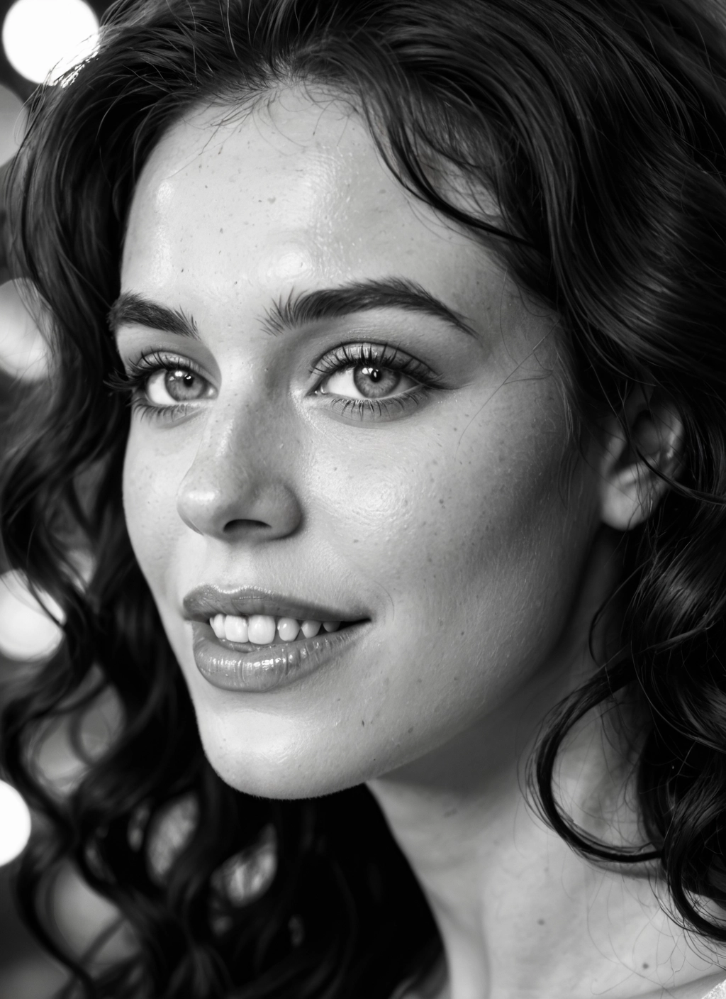 monochrome, 1girl, greyscale, solo, realistic, lips · Yamete.gg