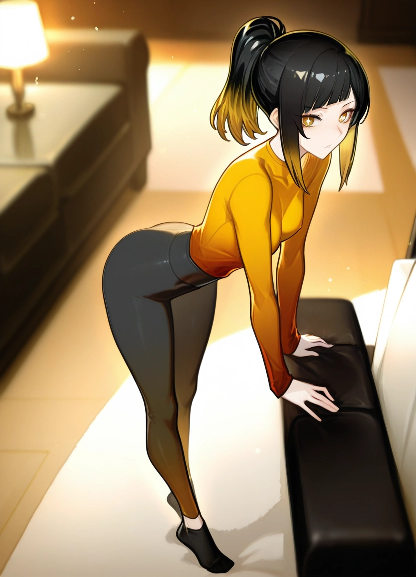 1girl, solo, looking at viewer, black hair, multicolored hair, ponytail · Yamete.gg