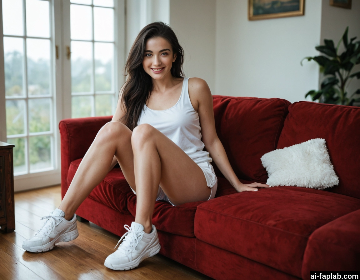 1girl, solo, couch, sitting, shoes, sneakers · Yamete.gg