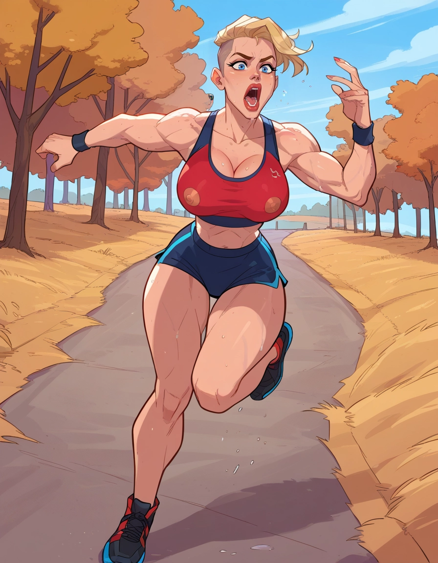 1girl, blonde hair, breasts, blue eyes, running, open mouth · Yamete.gg