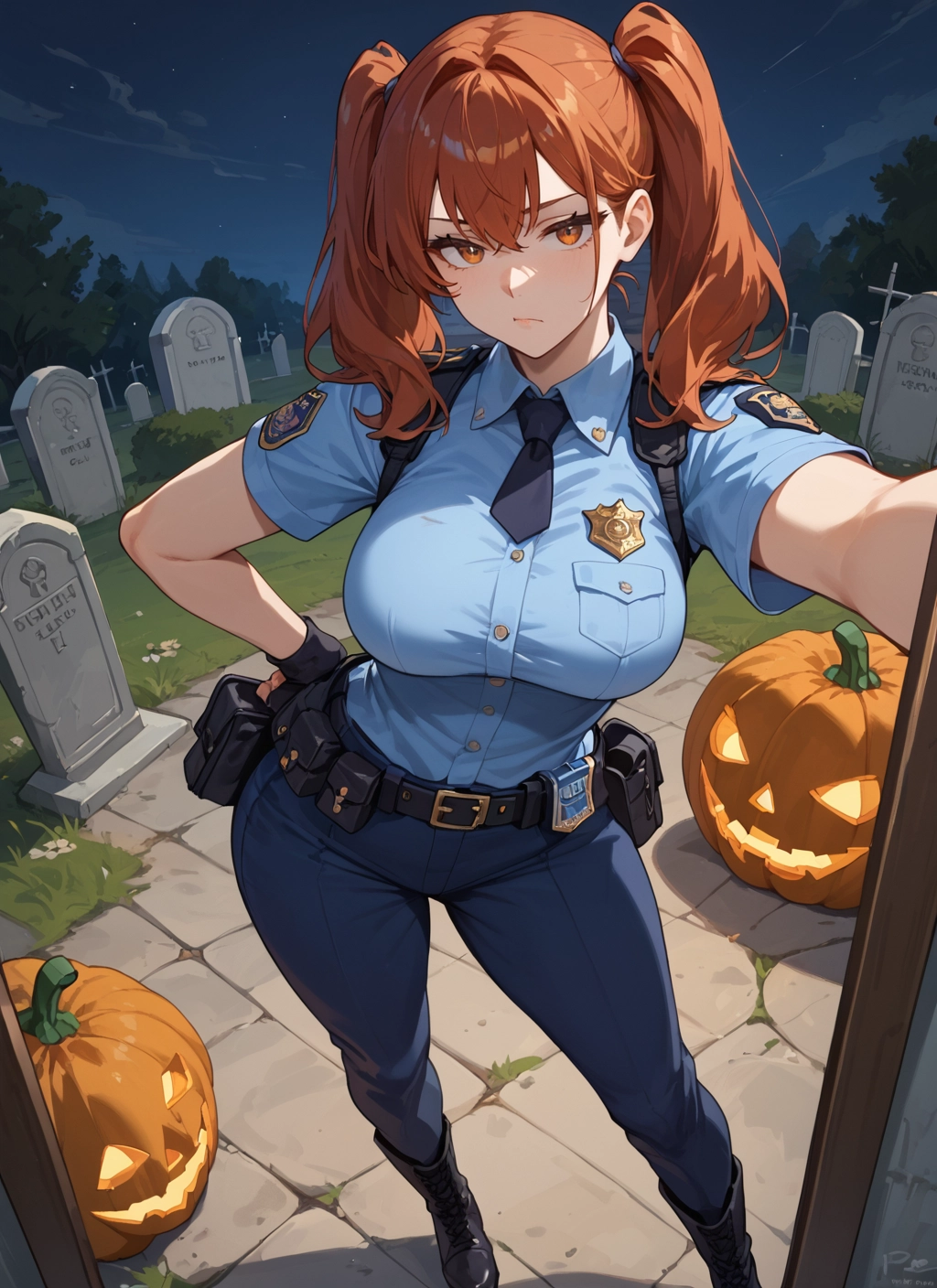 1girl, breasts, twintails, police, police uniform, uniform · Yamete.gg