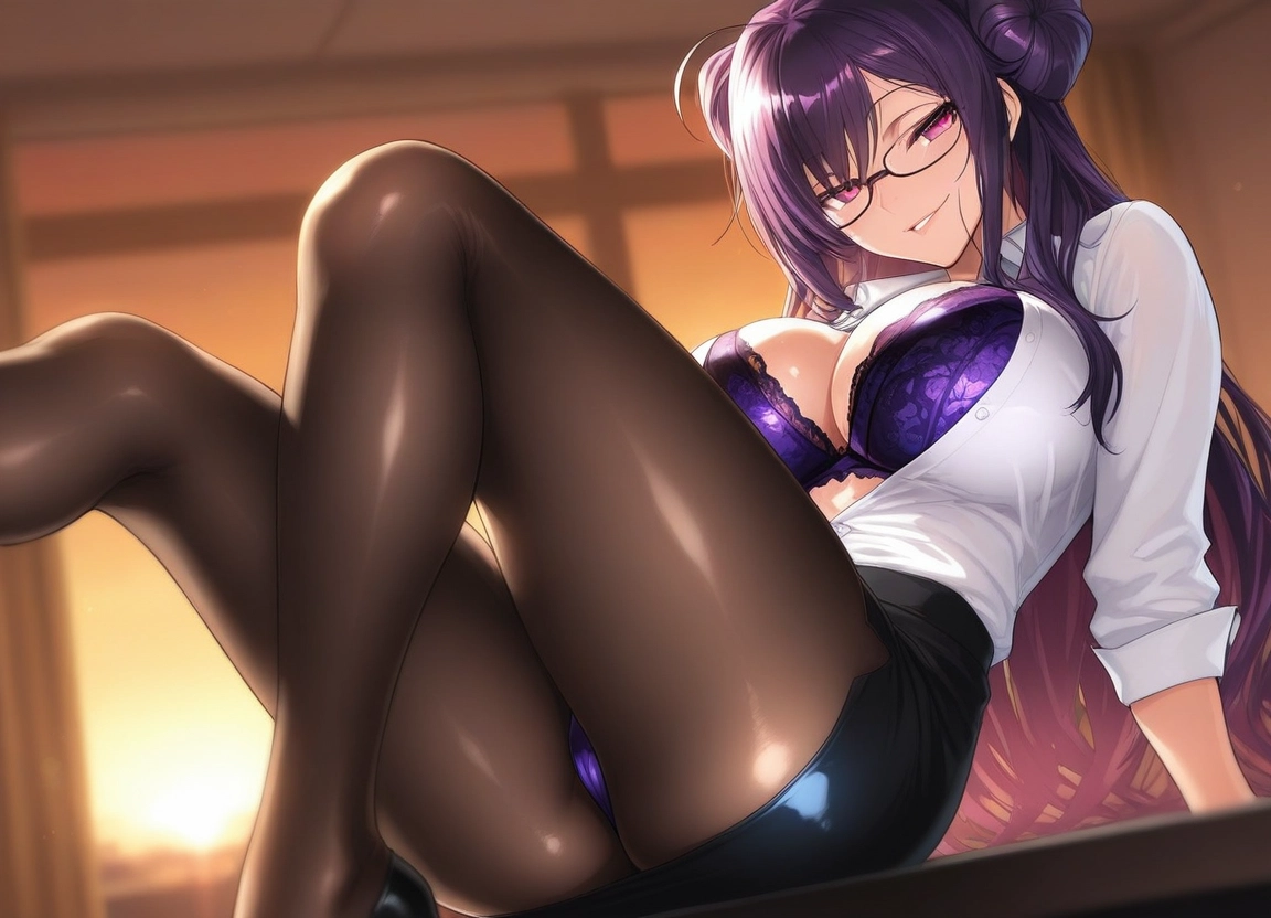 1girl, breasts, underwear, pantyhose, bra, glasses · Yamete.gg
