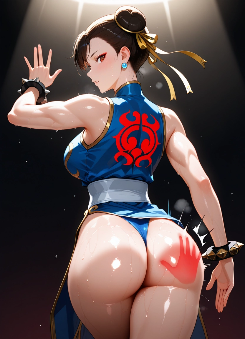 1girl, chun-li, jewelry, ass, bracelet, hair bun