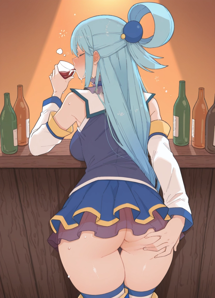 1girl, ass, drunk, no panties, solo, detached sleeves · Yamete.gg