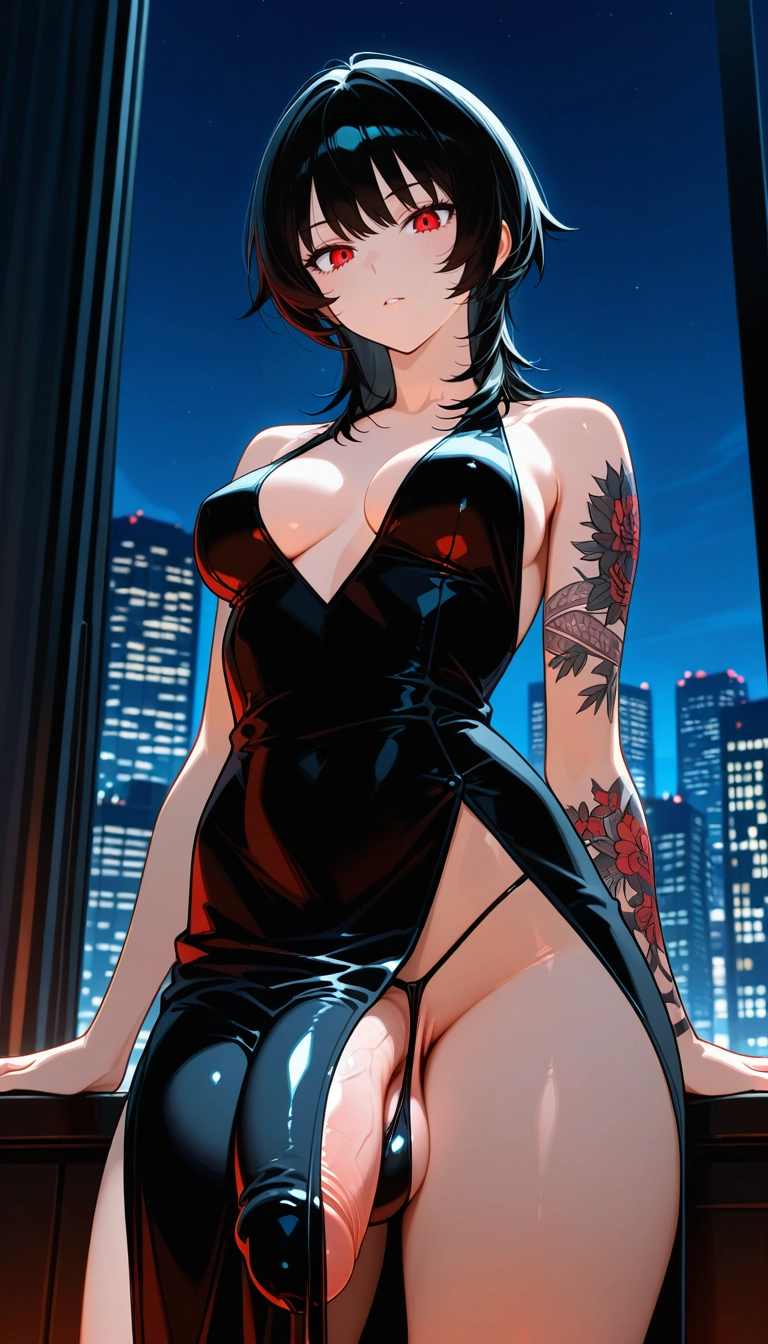 futanari, 1girl, penis, breasts, solo, red eyes · Yamete.gg