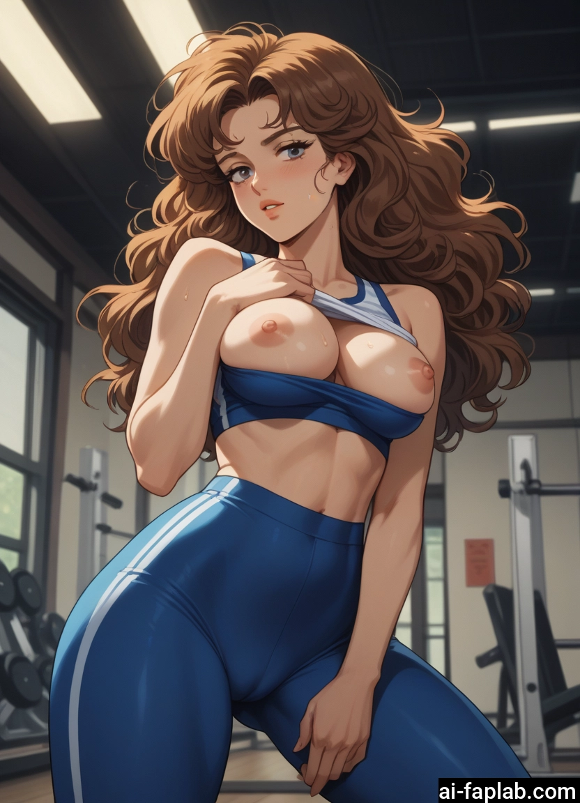 1girl, breasts, nipples, solo, long hair, sweat