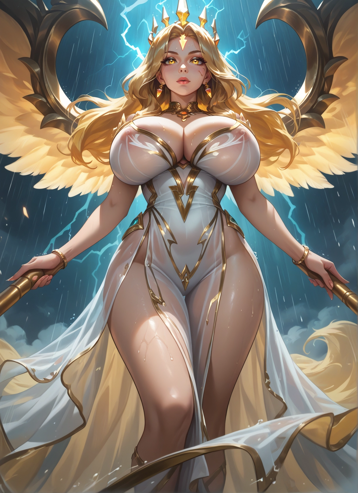 1girl, breasts, blonde hair, solo, jewelry, yellow eyes · Yamete.gg