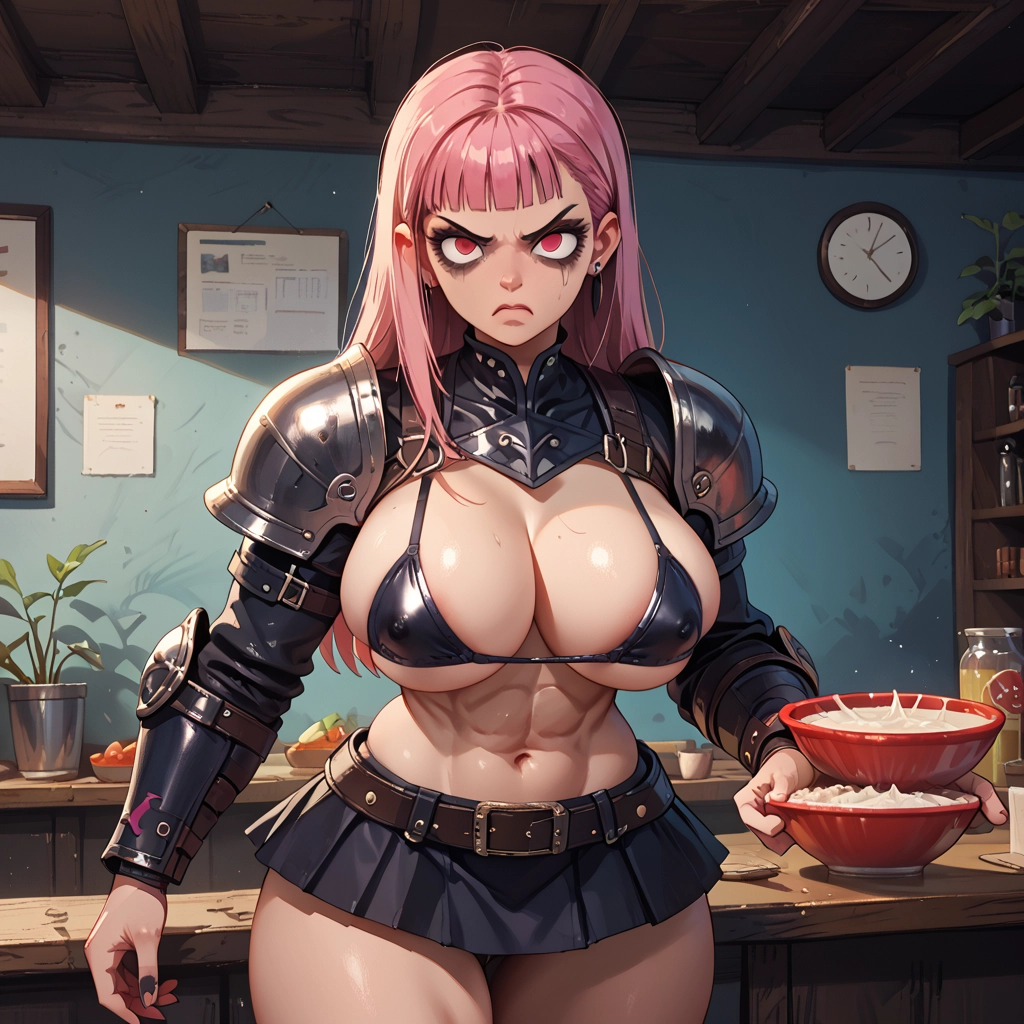 breasts, pink hair, long hair, 1girl, skirt, earrings · Yamete.gg