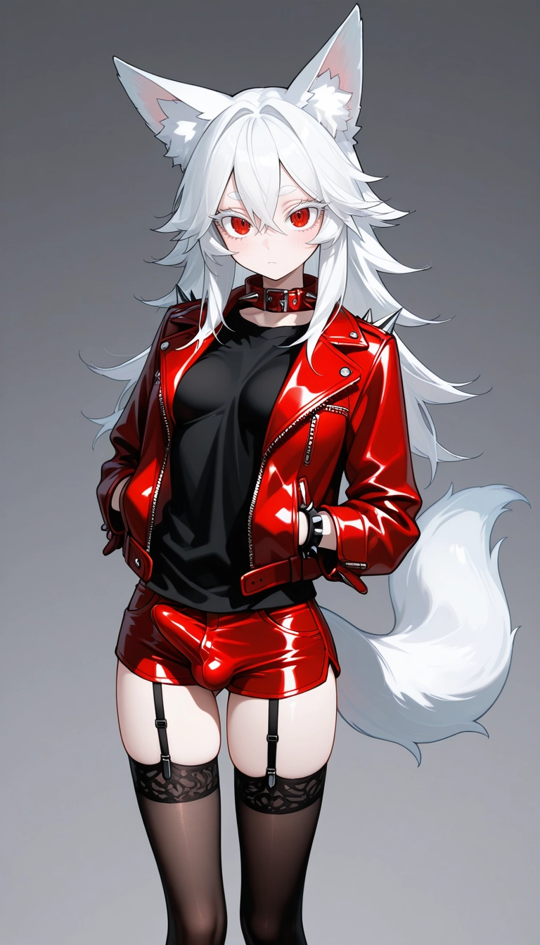 futanari, 1girl, collar, thighhighs, animal ears, garter straps