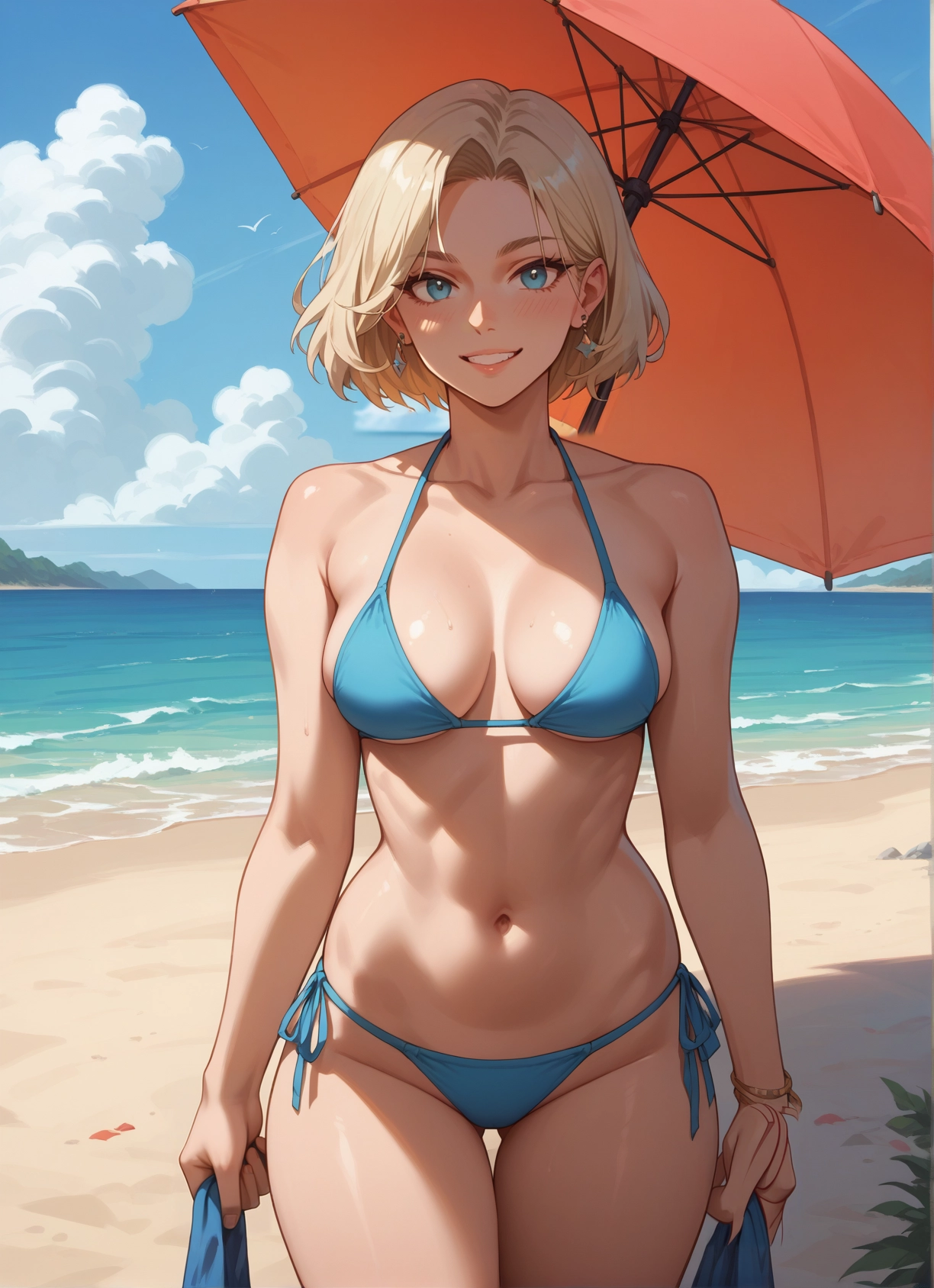 1girl, swimsuit, bikini, breasts, blonde hair, jewelry · Yamete.gg