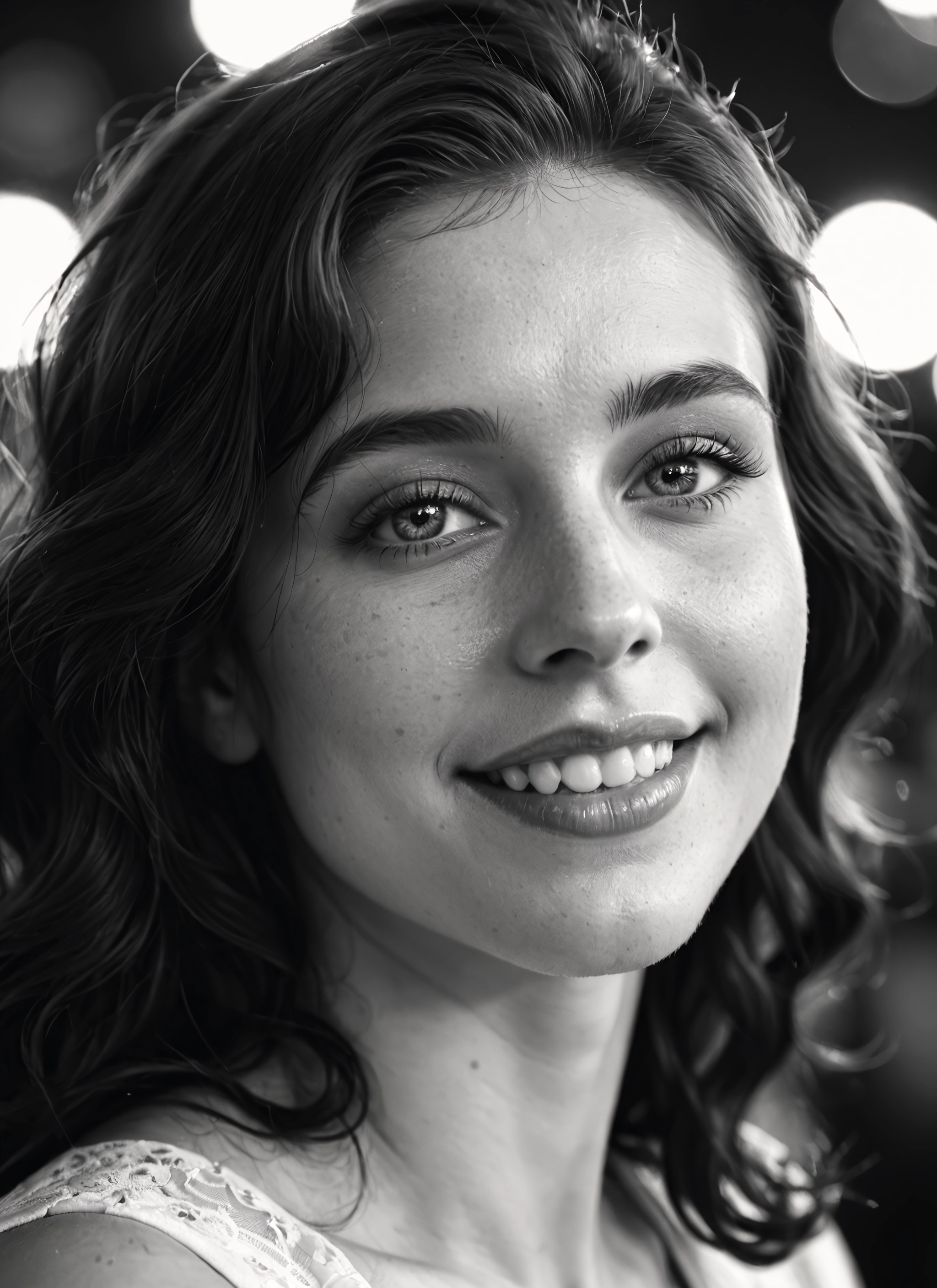 1girl, monochrome, greyscale, solo, smile, realistic · Yamete.gg