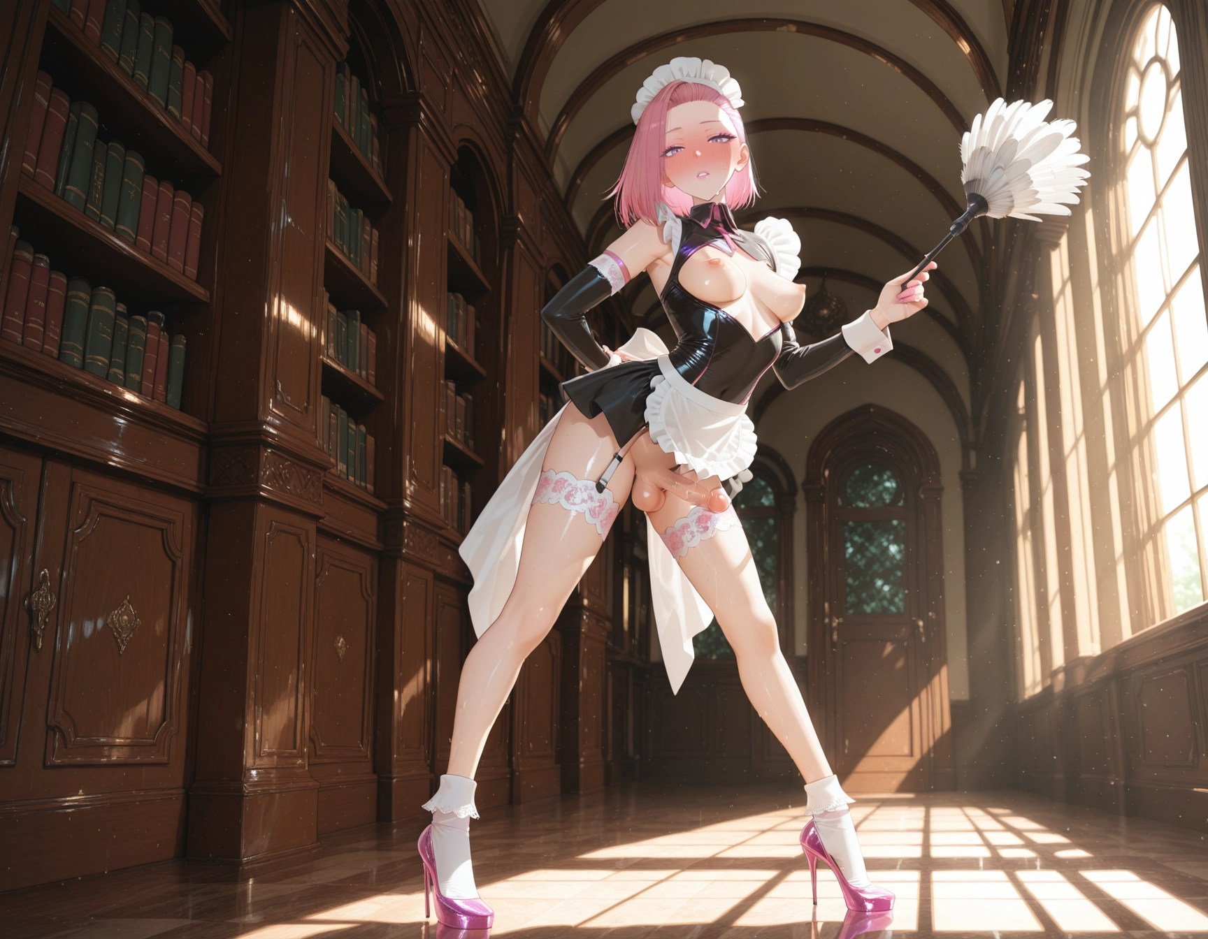 futanari, 1girl, duster, solo, nipples, breasts · Yamete.gg