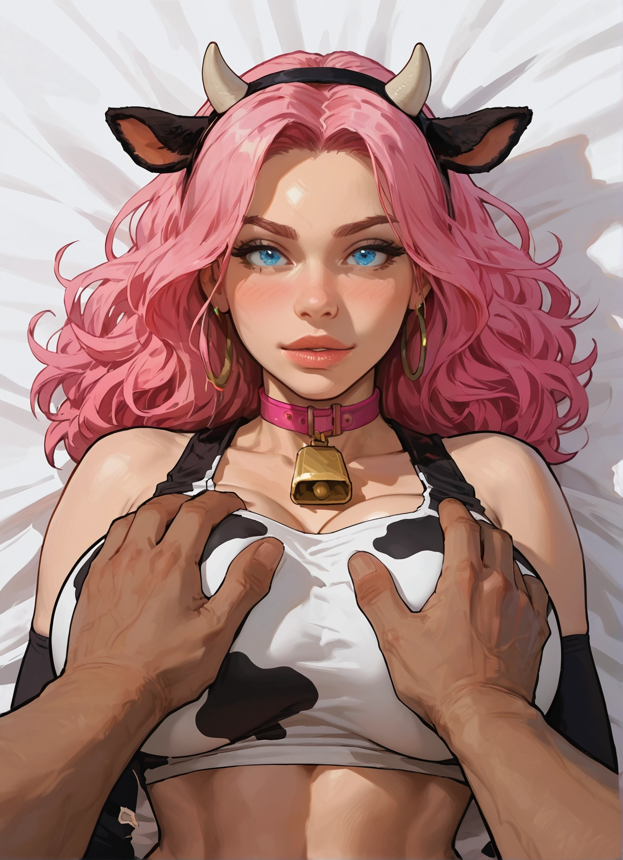 1girl, breasts, animal ears, pink hair, animal print, bell · Yamete.gg