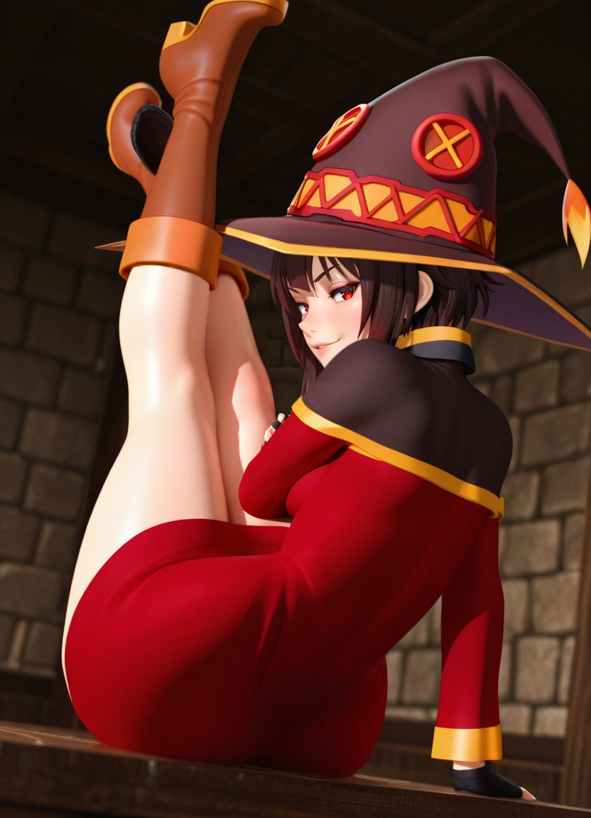 1girl, witch hat, hat, red eyes, solo, dress · Yamete.gg