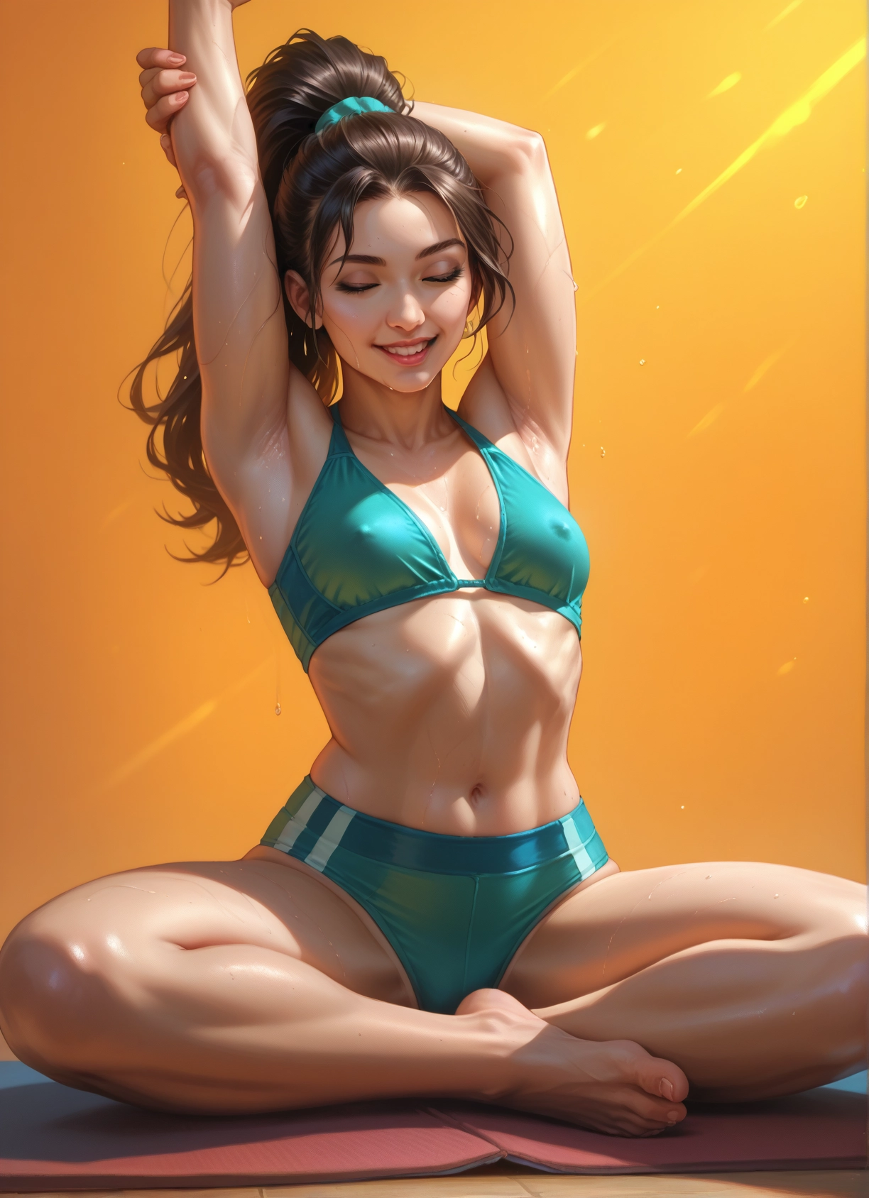 1girl, solo, breasts, navel, barefoot, closed eyes · Yamete.gg