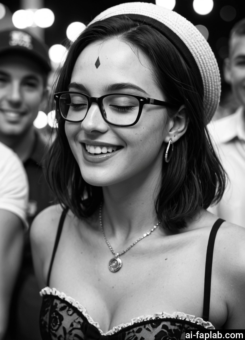 greyscale, 1girl, monochrome, glasses, jewelry, earrings