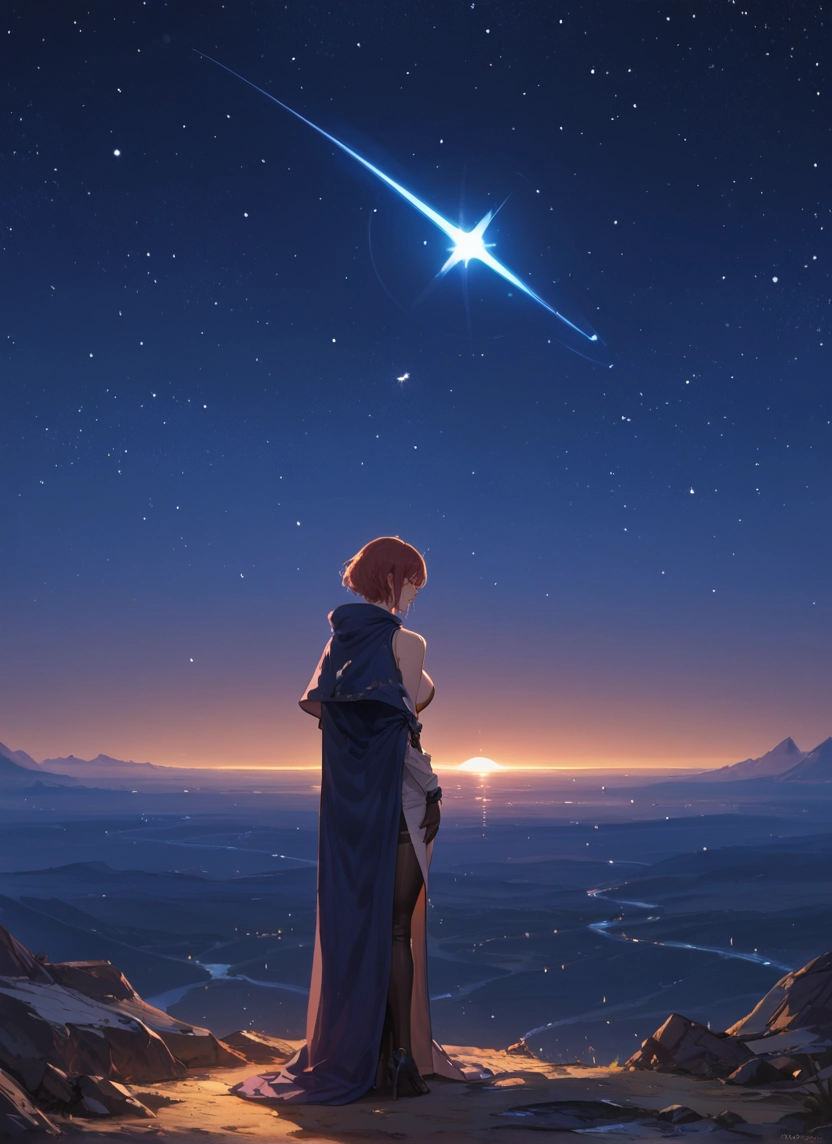 solo, sky, star (sky), outdoors, standing, short hair · Yamete.gg