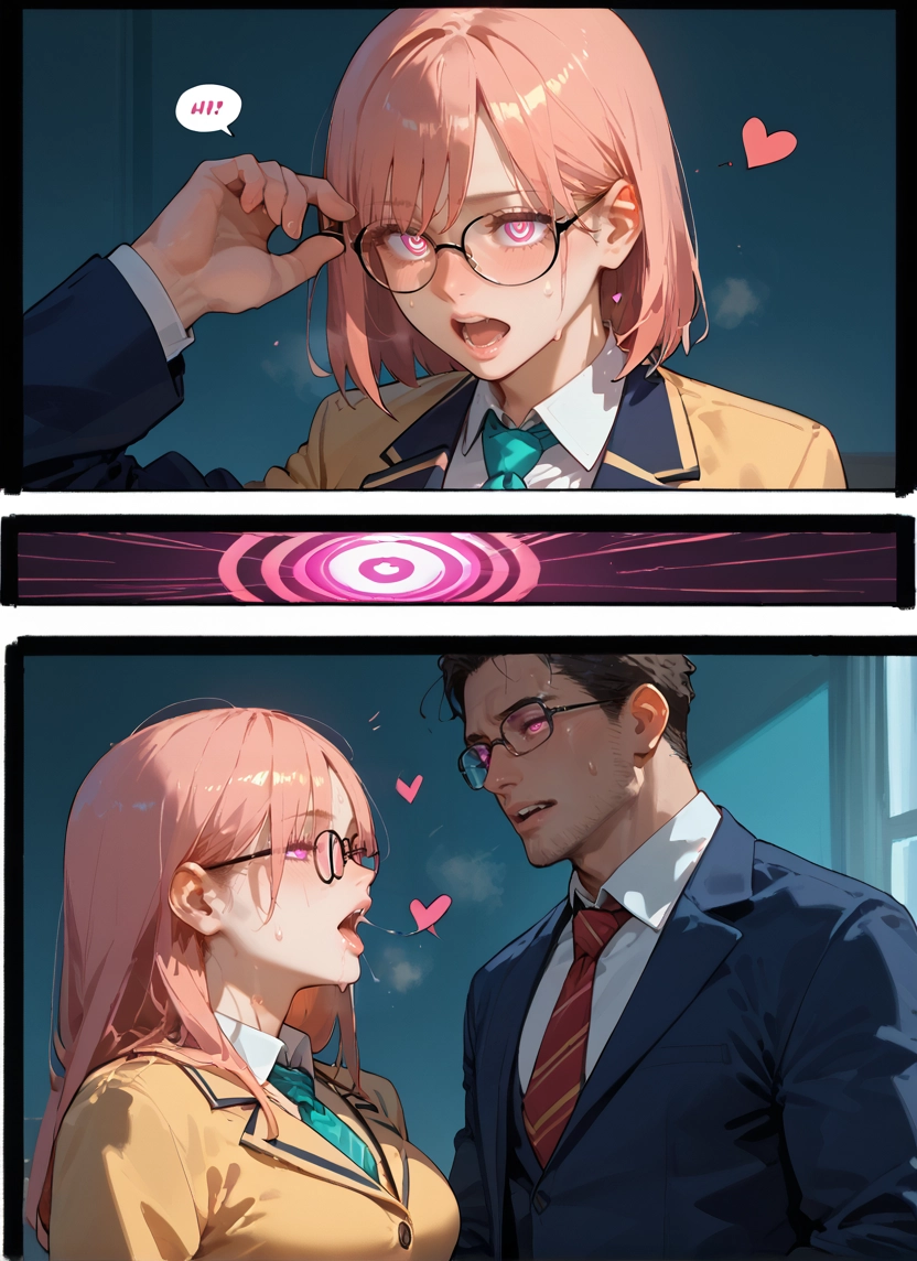 1boy, 1girl, glasses, heart, symbol-shaped pupils, heart-shaped pupils · Yamete.gg