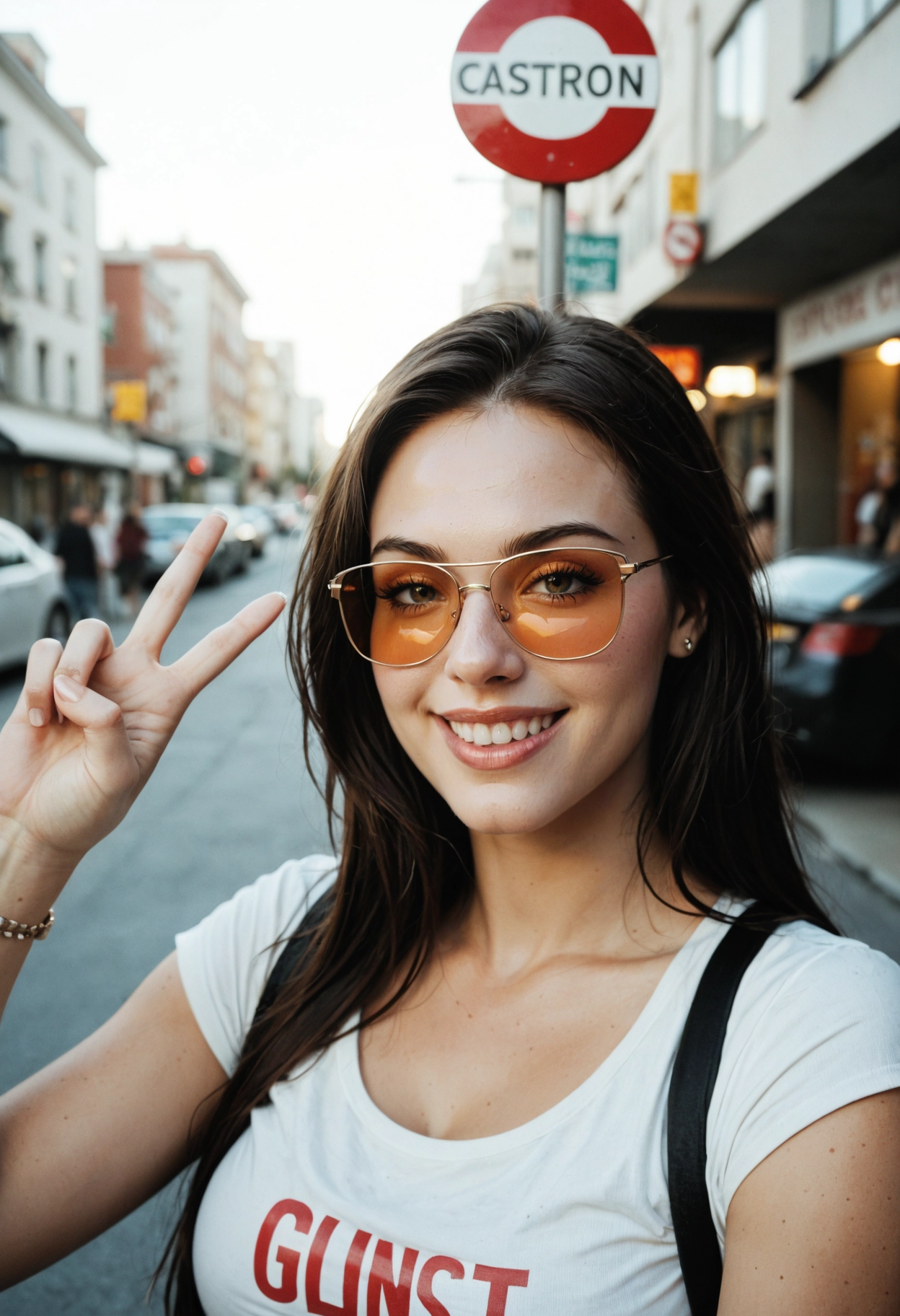 1girl, sunglasses, solo, v, long hair, jewelry · Yamete.gg