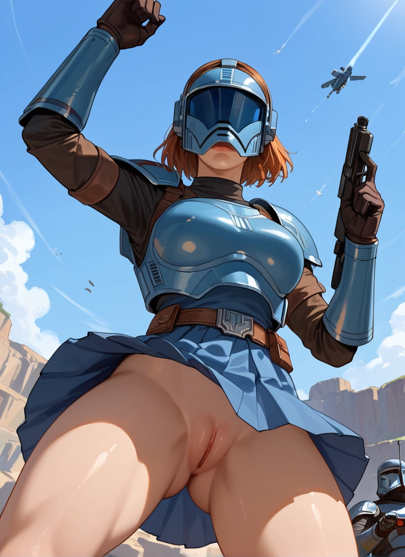 pussy, weapon, 1girl, gun, armor, skirt · Yamete.gg