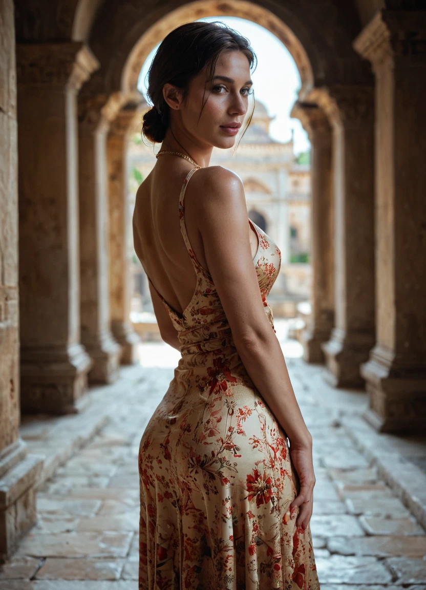 1girl, dress, solo, looking at viewer, blurry background, black hair