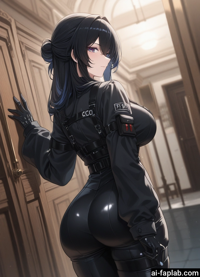 1girl, ass, breasts, gloves, black hair, solo · Yamete.gg