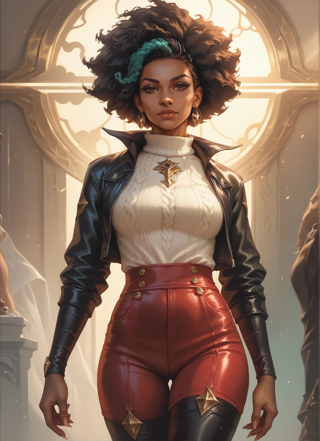 jewelry, earrings, jacket, sweater, 1girl, dark skin · Yamete.gg