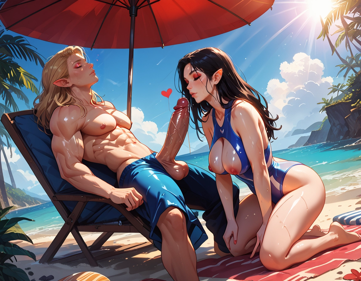 1boy, 1girl, beach, penis, outdoors, hetero · Yamete.gg