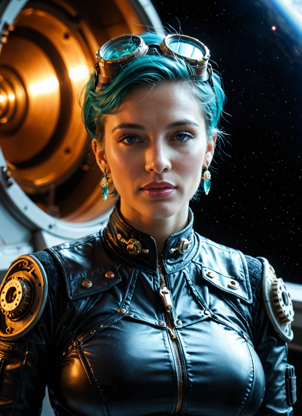 1girl, solo, jewelry, goggles, earrings, breasts · Yamete.gg