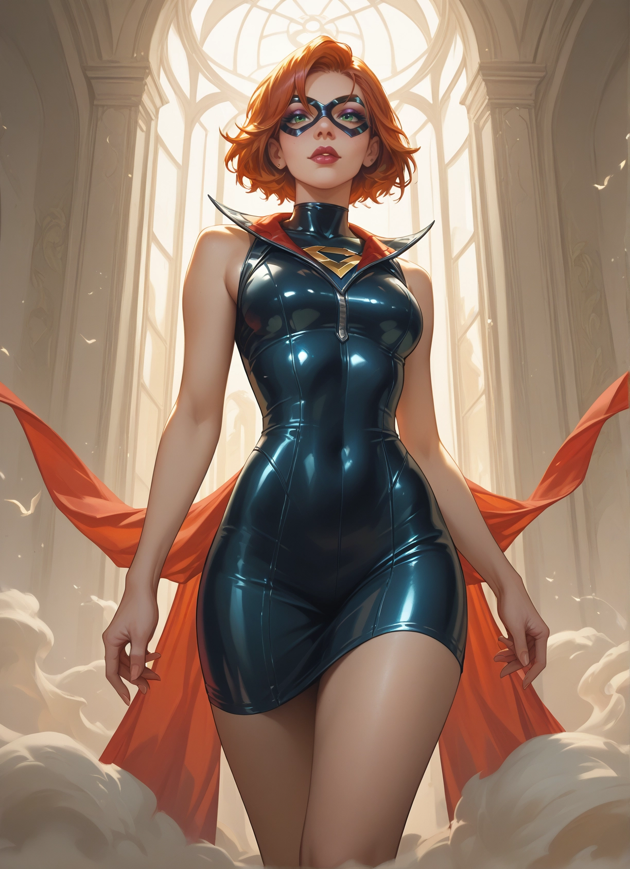1girl, solo, mask, short hair, green eyes, dress · Yamete.gg