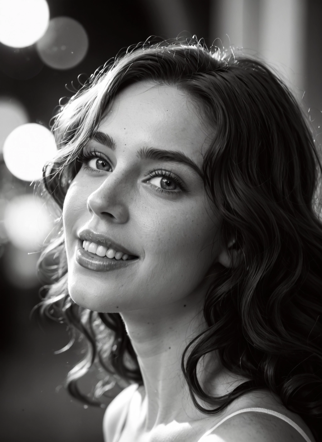 1girl, greyscale, monochrome, solo, smile, mole · Yamete.gg