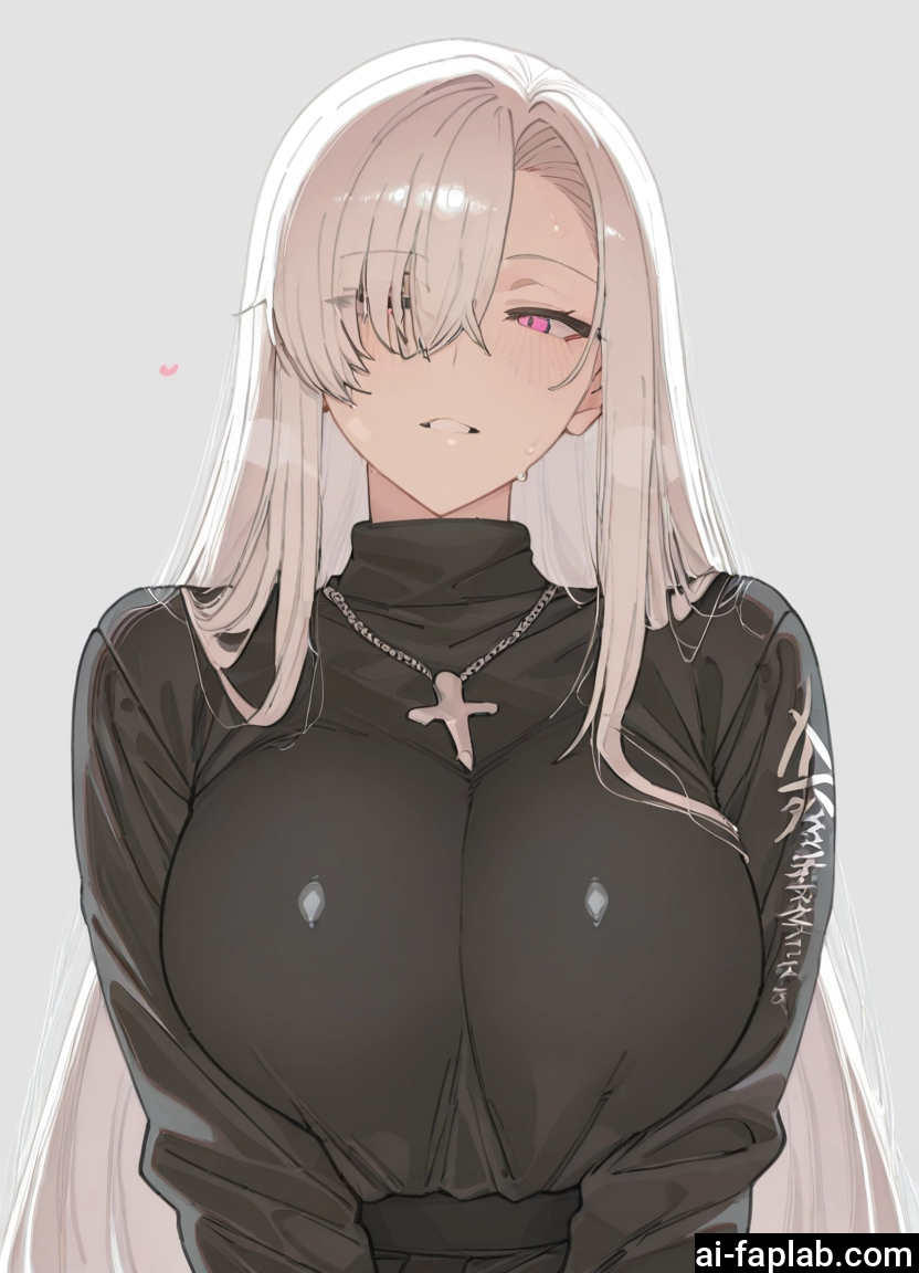 1girl, breasts, long hair, jewelry, necklace, cross
