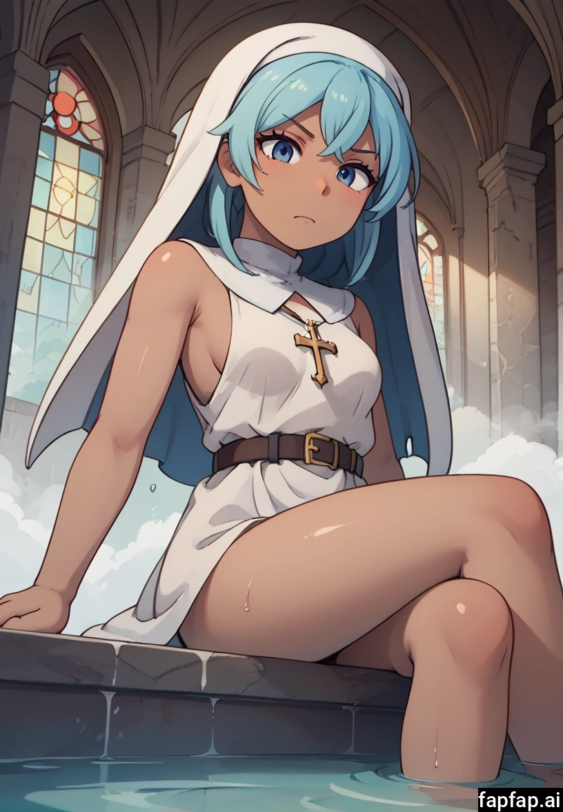 1girl, breasts, solo, belt, blue eyes, crossed legs · Yamete.gg