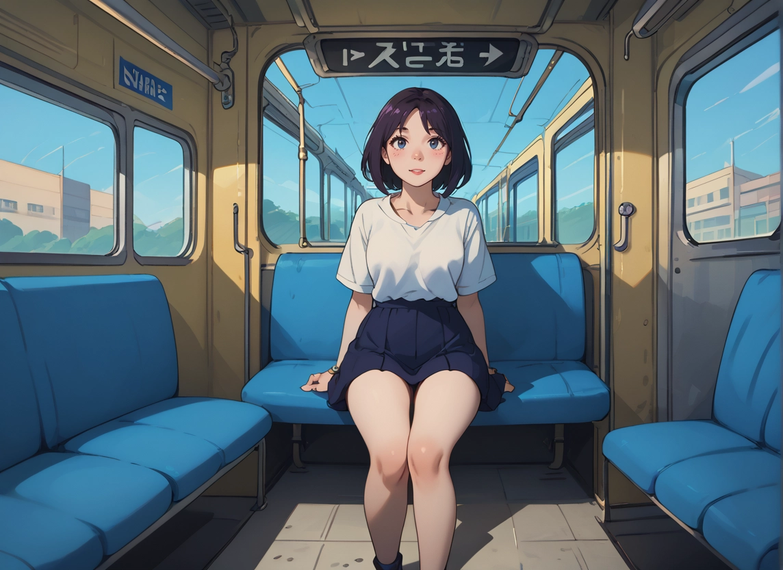 1girl, solo, sitting, skirt, shirt, short hair · Yamete.gg