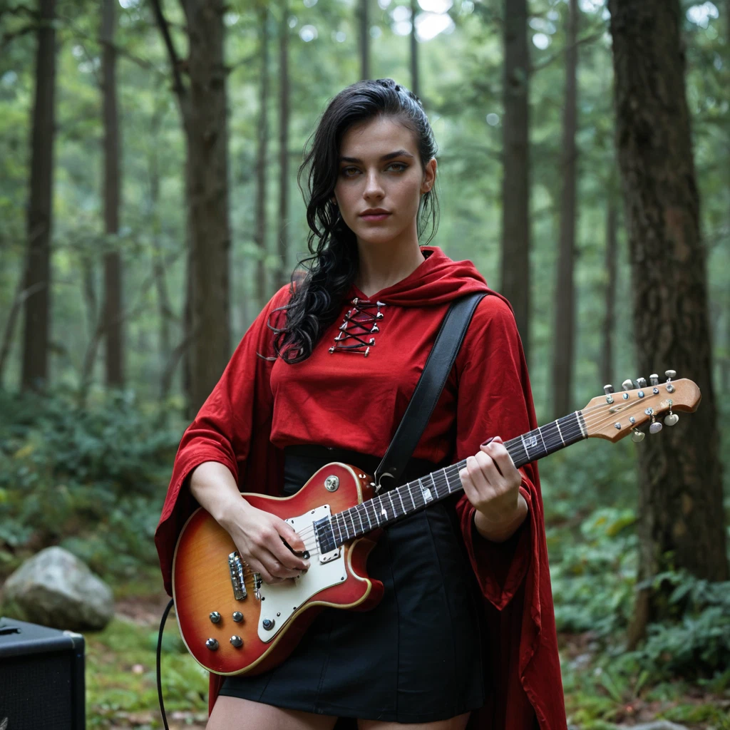 1girl, instrument, solo, realistic, black hair, skirt · Yamete.gg