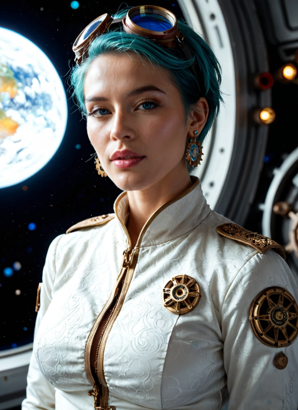 1girl, solo, goggles, jewelry, earrings, short hair · Yamete.gg
