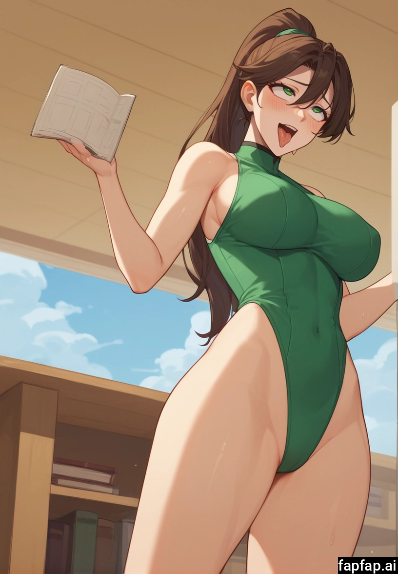 1girl, breasts, solo, green eyes, brown hair, highleg