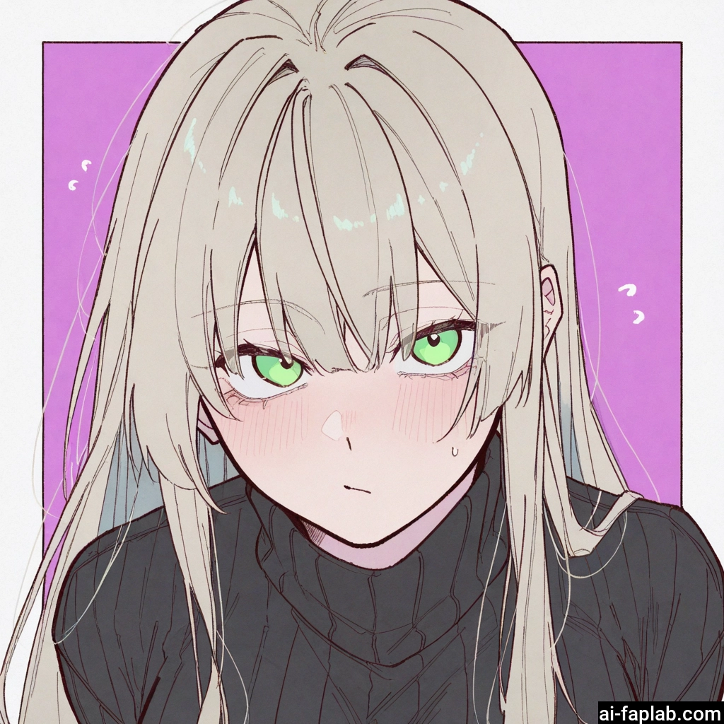 1girl, green eyes, solo, sweater, blush, long hair · Yamete.gg