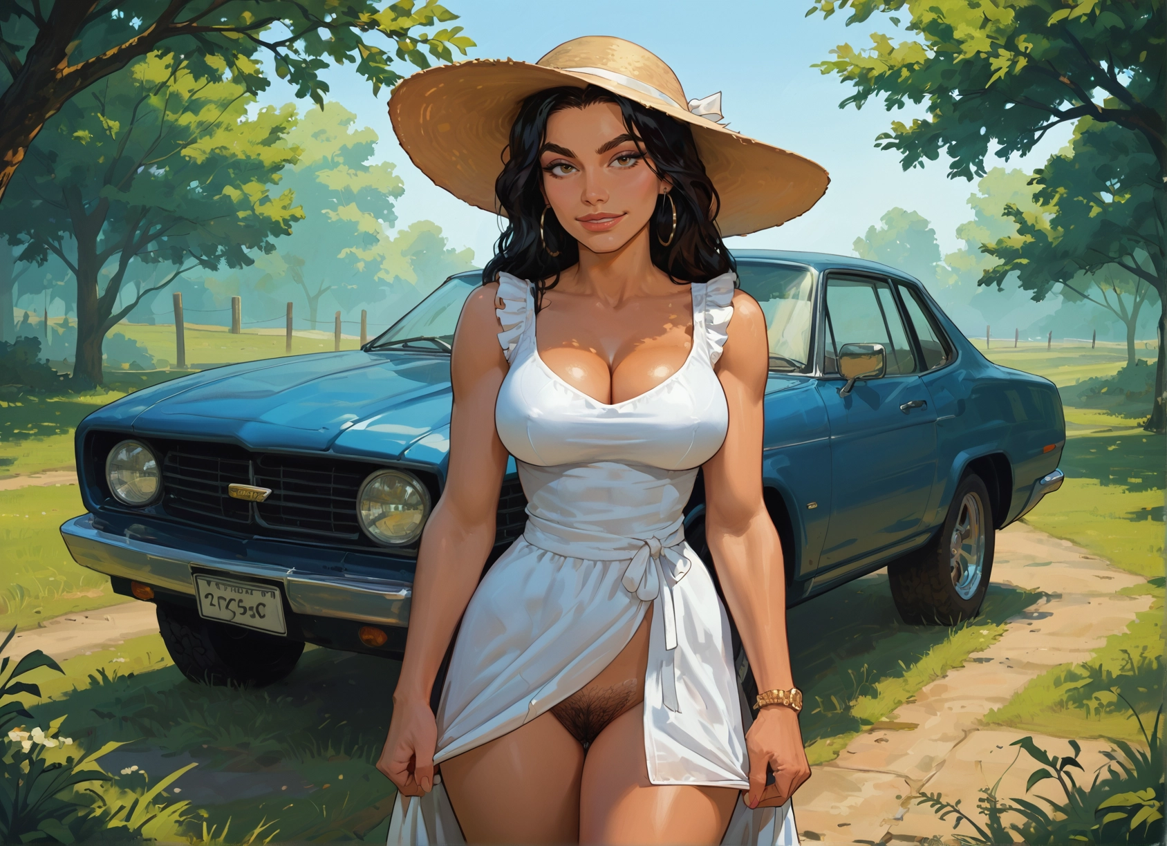 1girl, breasts, pubic hair, hat, dress, female pubic hair · Yamete.gg