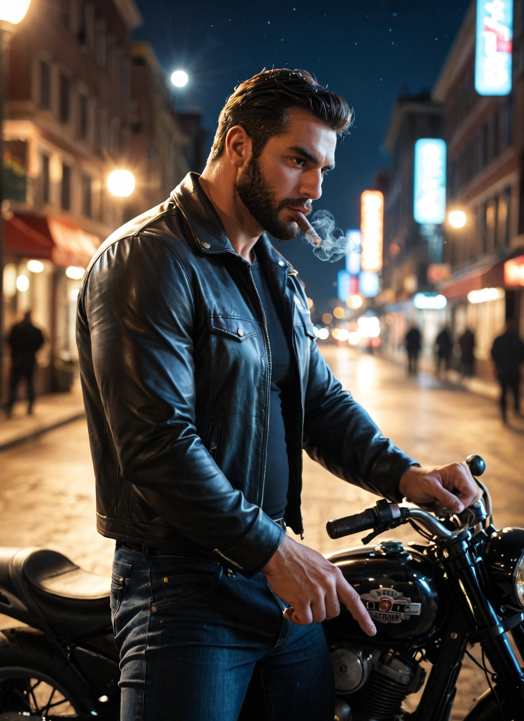 bara, ground vehicle, motor vehicle, motorcycle, facial hair, male focus · Yamete.gg