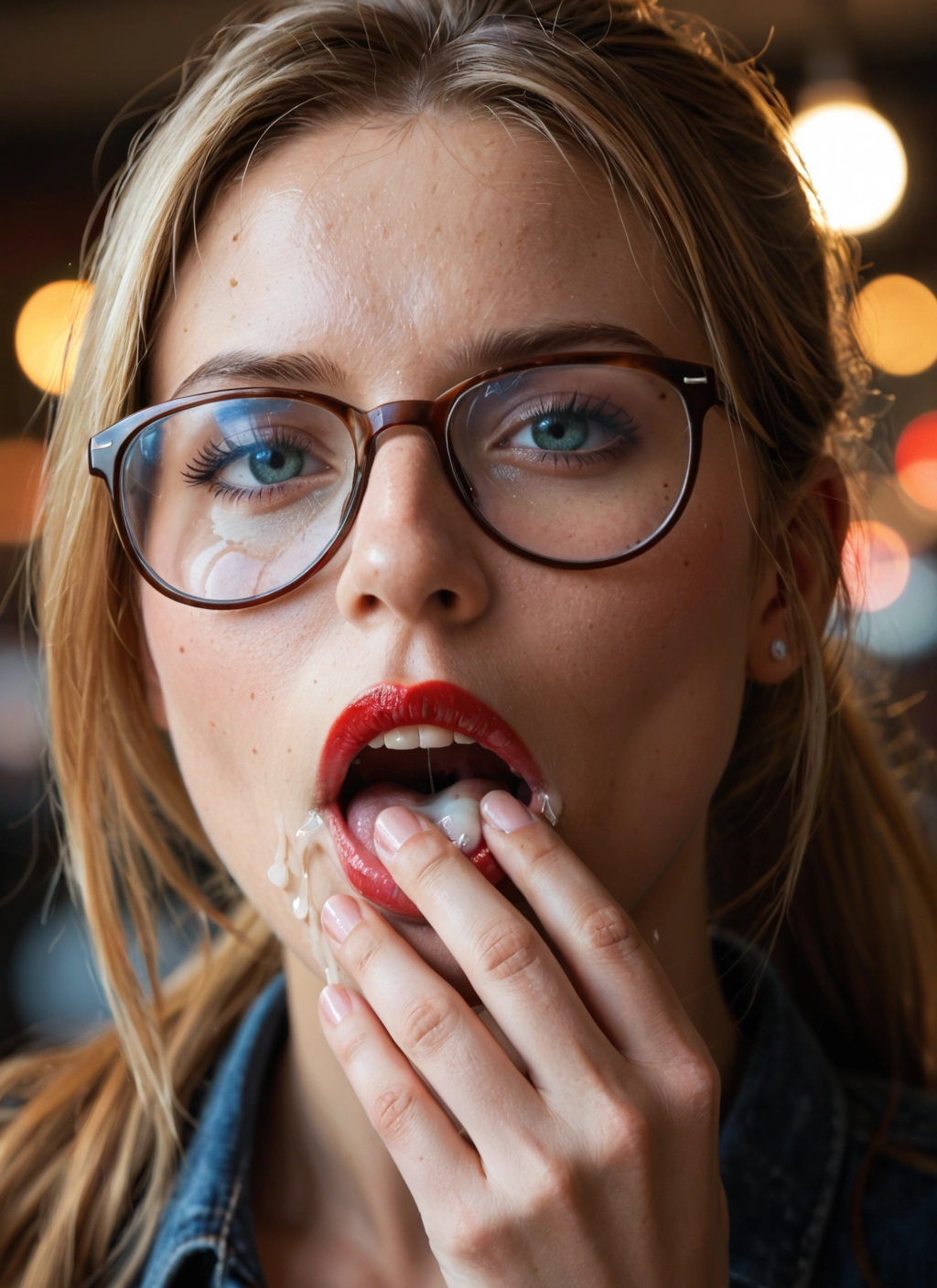 1girl, solo, glasses, jewelry, freckles, earrings · Yamete.gg