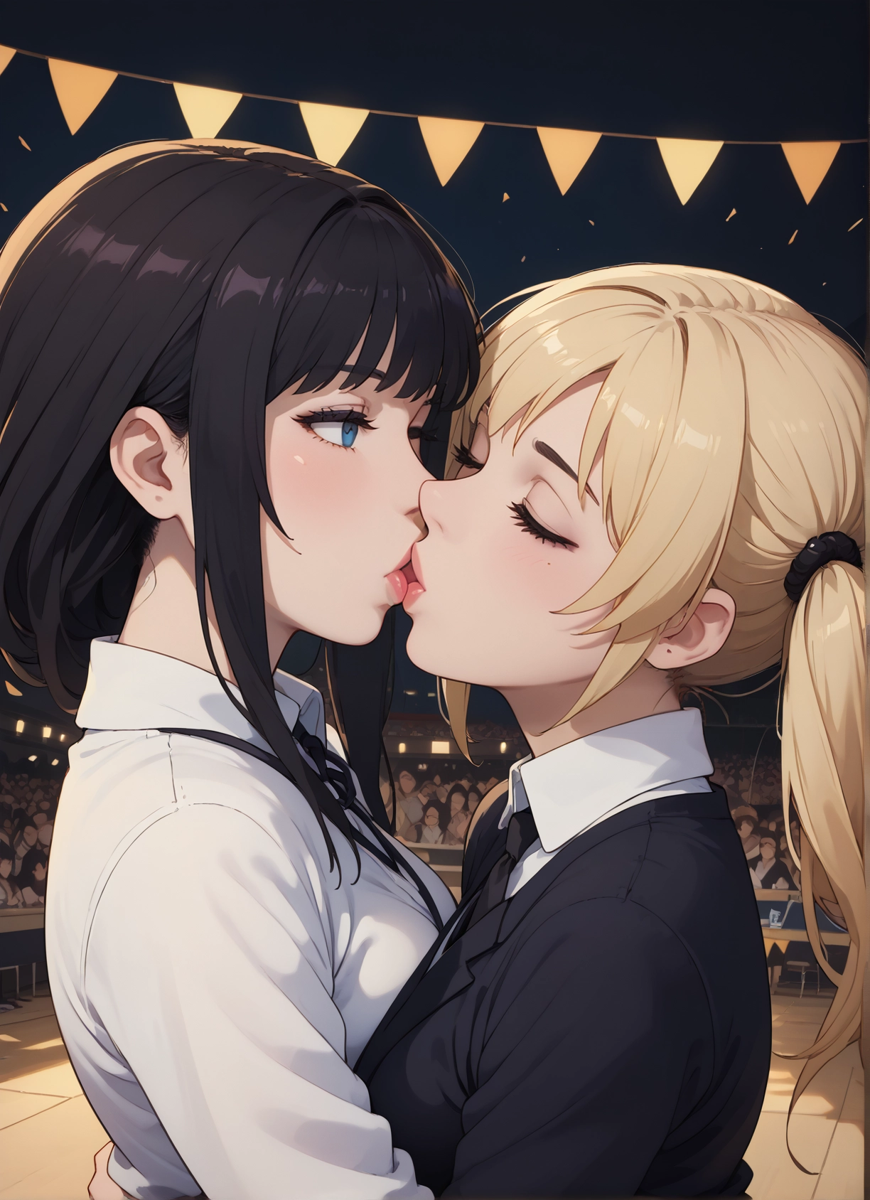 multiple girls, 2girls, yuri, blonde hair, blue eyes, closed eyes · Yamete.gg