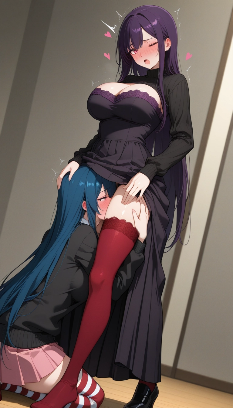 thighhighs, yuri, multiple girls, oral, long hair, 2girls