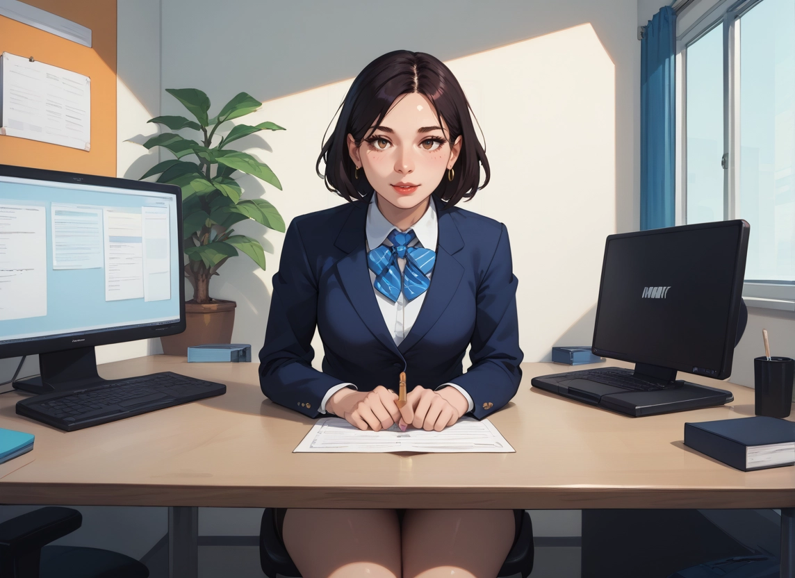 1girl, jewelry, earrings, solo, brown eyes, sitting · Yamete.gg