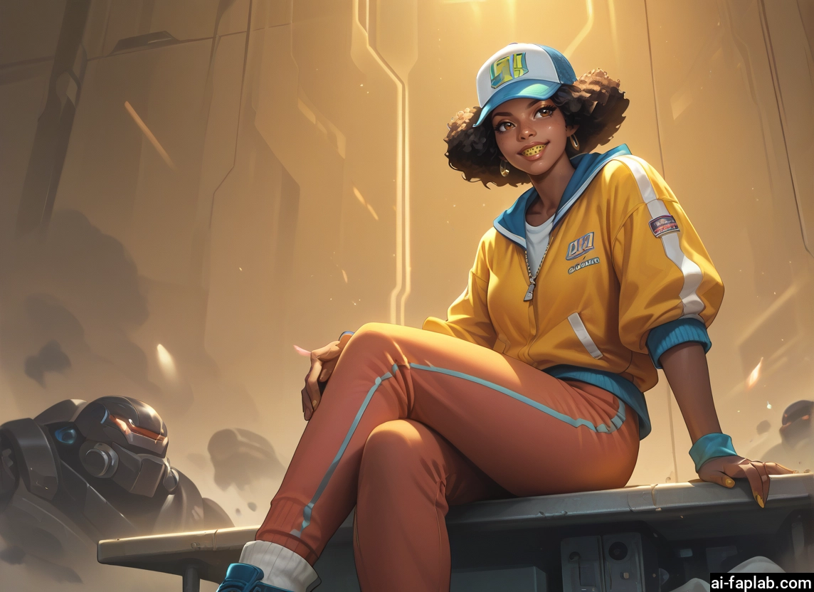 1girl, dark skin, hat, sitting, dark-skinned female, crossed legs · Yamete.gg