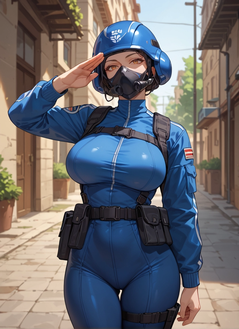 1girl, breasts, helmet, mask, large breasts, solo · Yamete.gg